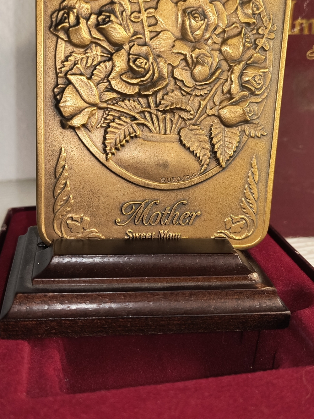 Mother Plaque with Rose Relief - Gold Tone